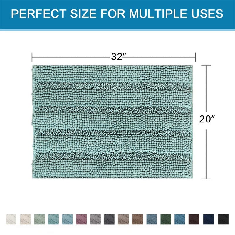 H.VERSAILTEX Bath Rugs for Bathroom Non Slip Bath Mats Extra Thick Chenille Striped Rug 20" x 32" Absorbent Non Skid Fluffy Soft Shaggy Washable Plush Mat for Indoor, Bath Room, Tub - Eggshell Blue - Image 5